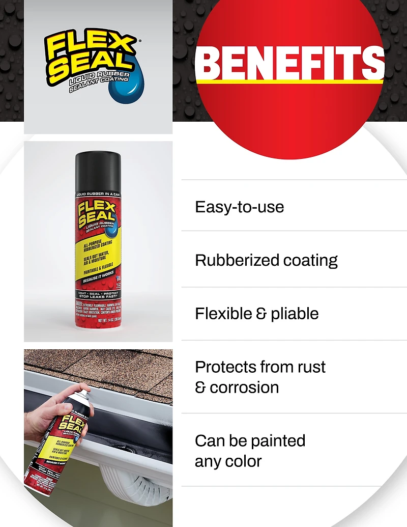 Flex Seal Aerosol Black 14 oz Rubberized Waterproof Sealant