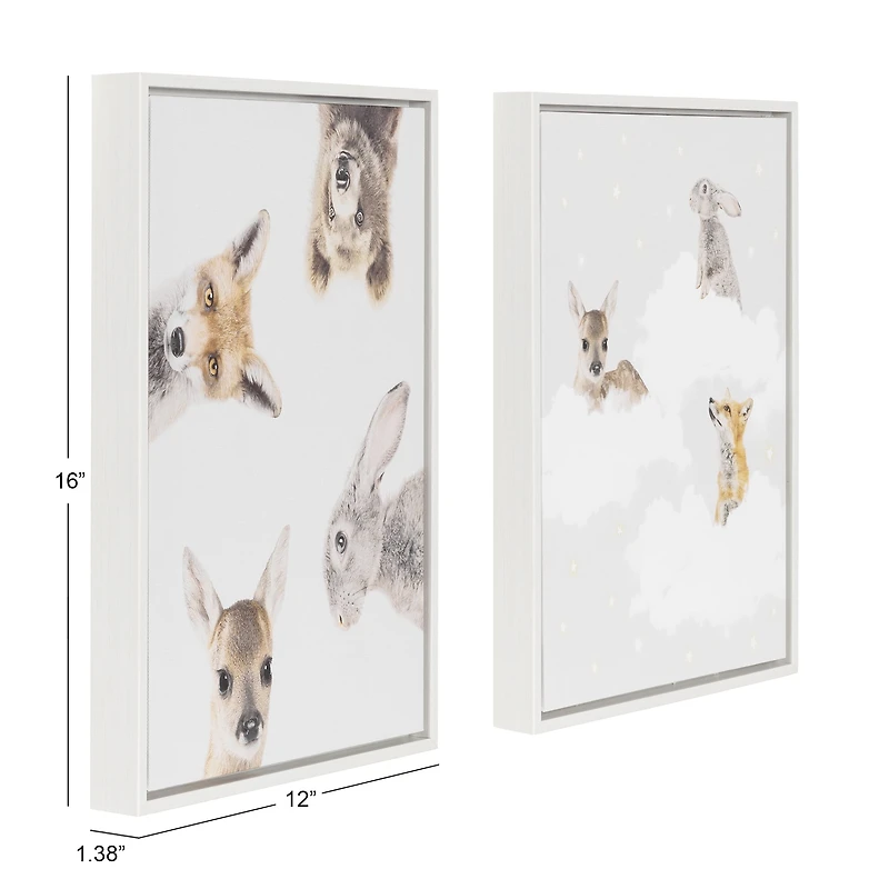 DesignOvation Peekaboo and Clouds 2 Pack 12"x16"Framed Canvas Art Print by July Art Prints, 16in H x 12in W x 1.38in D