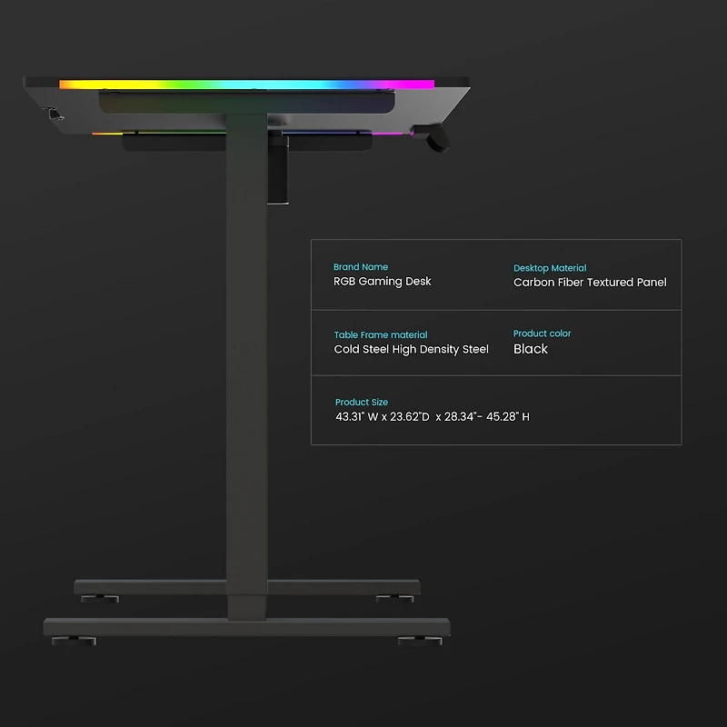 GTRACING hauteur réglable RVB électrique assis ou Stand bureau d’ordinateur avec lumières LED pour adultes , noir Contrôles Bluetooth/app, réglable en hauteur