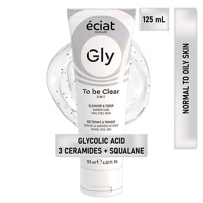 Eciat Gel Nettoyant & Tonique Hydratant à l'Acide Glycolique, aux 3 Céramides et Squalane | Soin de la barrière cutanée | Tous types de peaux | Visage, Yeux, Cou, 4.22 125ml