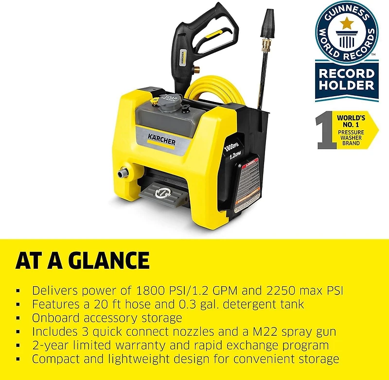 Karcher K1800PS Cube Electric Power Pressure Washer with Turbo, 15°, & Soap Nozzles