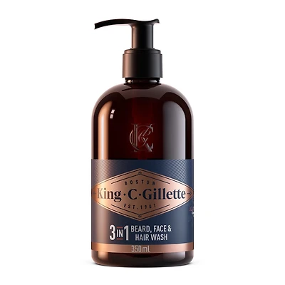 Nettoyant 3 en 1 pour la barbe, le visage & les cheveux King C. Gillette avec le parfum emblématique King C. Gillette 350ML