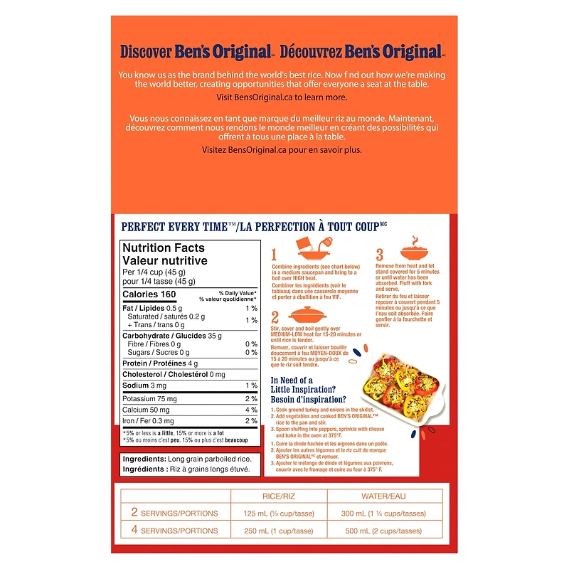BEN'S ORIGINAL CONVERTED Long Grain Parboiled Rice, 907g Box, Perfect Every Time™
