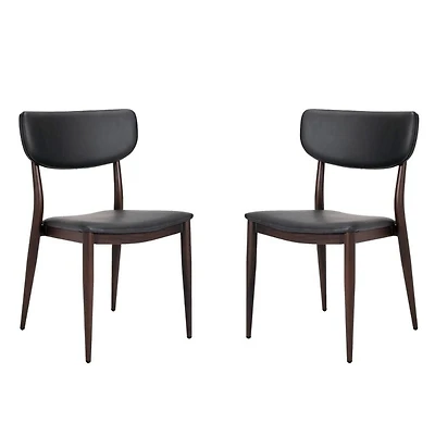 Chaise de salle à manger en similicuir PU Sammy en gris avec cadre en métal noir, Chaise de salle à manger latérale, Chaise sans accoudoirs Ensemble 2