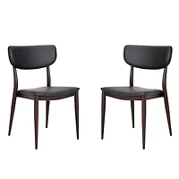 Chaise de salle à manger en similicuir PU Sammy en gris avec cadre en métal noir, Chaise de salle à manger latérale, Chaise sans accoudoirs Ensemble 2