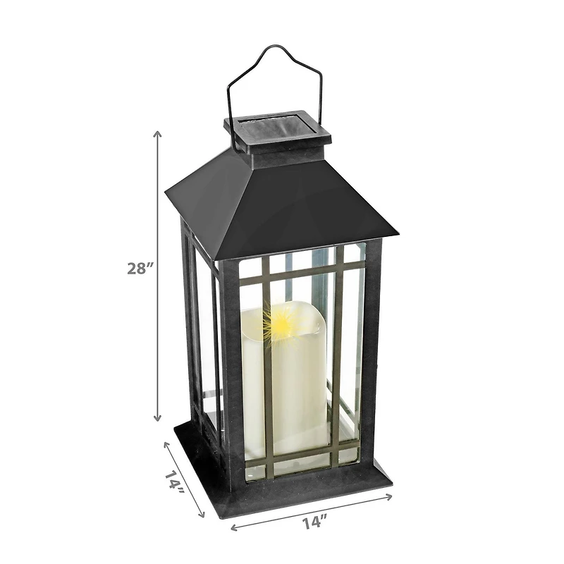 LED Solar Clear Glass Pane Lantern with Faux Candle Plain