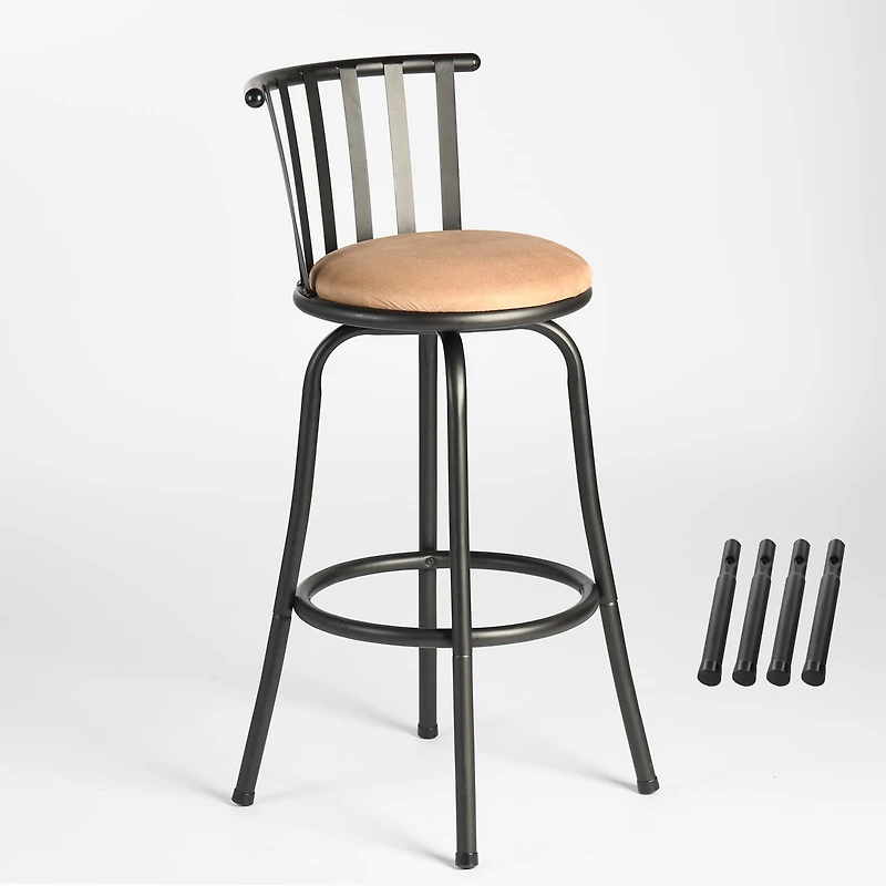 Homy Casa Single Pack Industrial Swivel Barstools with Adjustable Height Faux Suede Upholstery