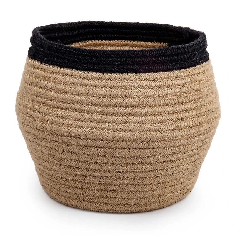 Truu Design Magnifique panier à fleurs en corde de jute naturelle tissée avec bordure noire, 9 x 9,4 pouces, neutre