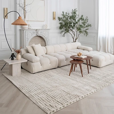 Tapis d'interieur abstrait Rug Branch Domus, vert creme, moderne - Salon, chambre, salle a manger et cuisine