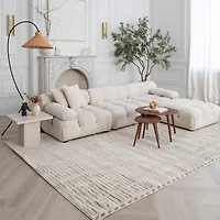 Tapis d'interieur abstrait Rug Branch Domus, vert creme, moderne - Salon, chambre, salle a manger et cuisine