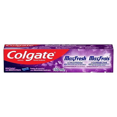 Colgate Max Fresh Knockout Toothpaste with Mini Breath Strips, Electric Mint, 150 mL