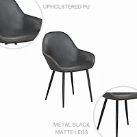Chaise de salle à manger à accoudoirs Ani Mid-Century en noir – PU rembourré durable avec pieds noirs mats, lot de 2, parfaite pour les restaurants