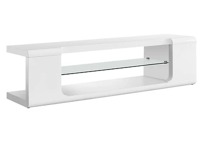 Monarch Specialties Tv Stand, 60 Inch, Console, Media Entertainment Center, Storage Shelves, Living Room, Bedroom, Laminate, Tempered Glass, Glossy White, Clear, Contemporary, Modern