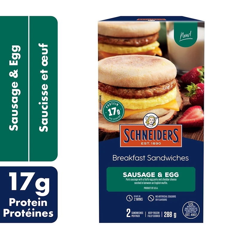 Schneiders Sausage & Egg Breakfast Sandwiches, 2 per pack, 288 g