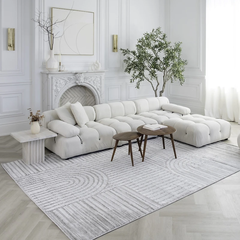 Rug Branch Astra Tapis d'intérieur moderne, gris, géométrique - Salon, Chambre, Salle à Manger et Cuisine