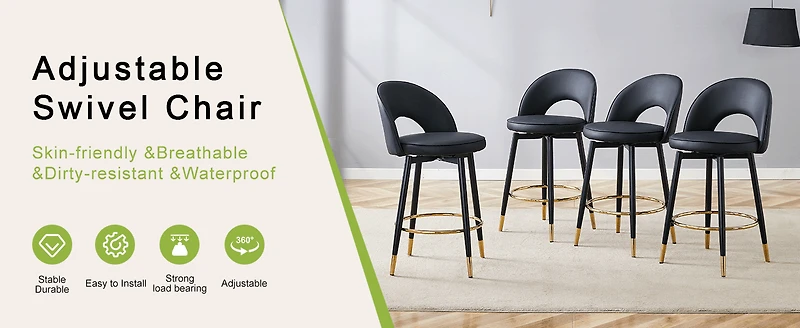Ensemble de 2 tabourets de bar Noble House pivotants à 360° en PU, siège rembourré confortable, noir