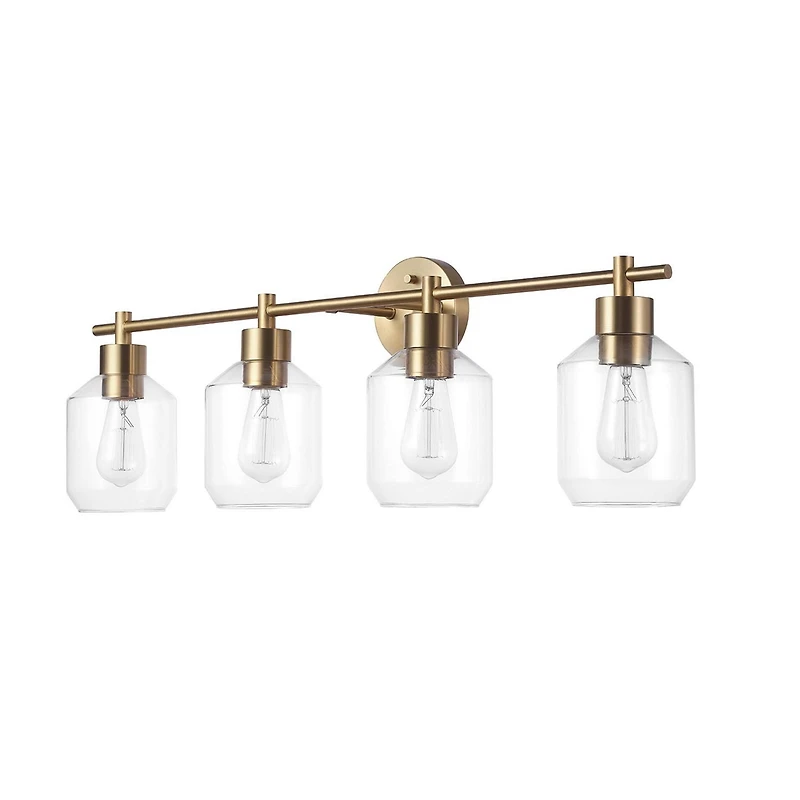 Applique murale à 4 ampoules Cannes, laiton mat, abat-jours en verre opale