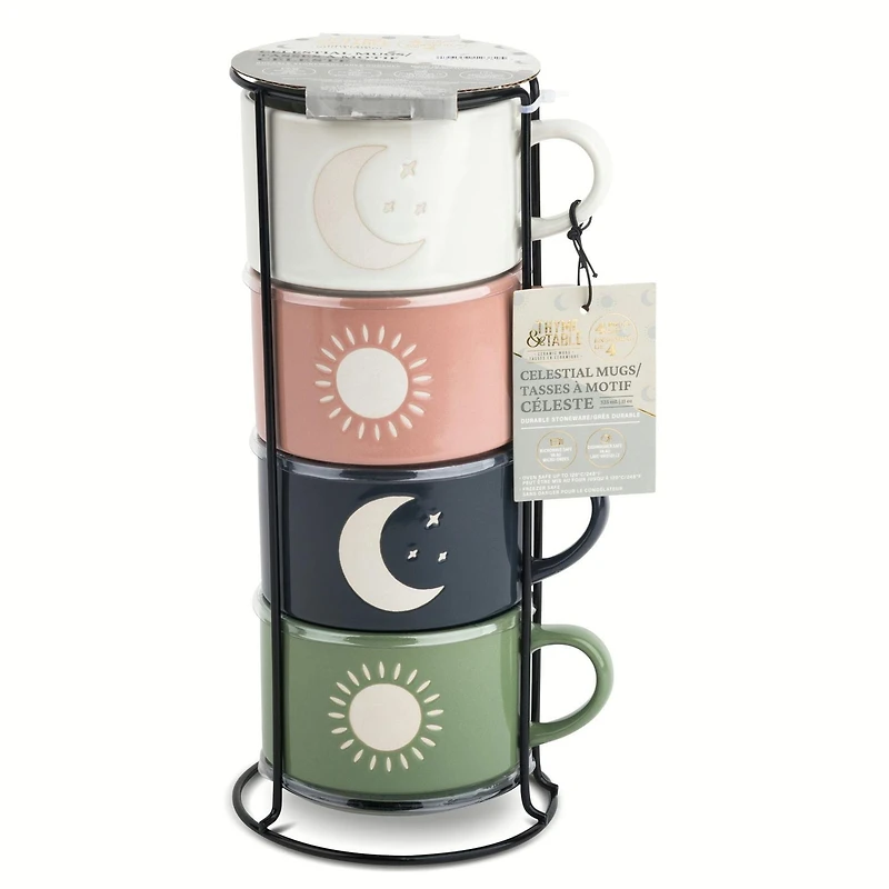 Thyme & Table Lot de 4 tasses à café empilables célestes, 11 fl oz tasses à café