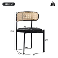 Noble House Set of 4 Velvet Dining Chairs with PE Rattan Backrest, Sturdy Metal Legs,Black+Natural