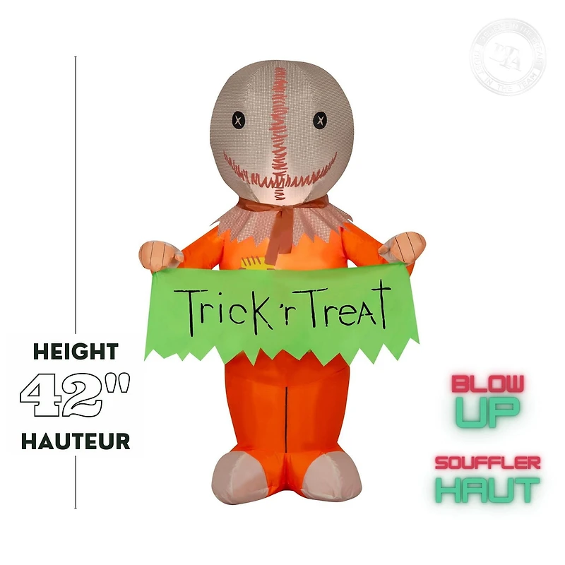 Sam gonflable d'Halloween avec bannière « Trick 'r Treat »