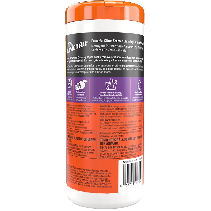 Lingettes nettoyantes avec assainisseur d’air au parfum d’orange pour voiture Armor All (25 unités) Lingettes nettoyantes avecass