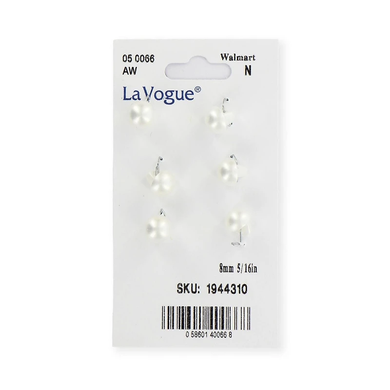 LA VOGUE EMBASSY Shank Button, White, 15mm (5/8"), 2 Count, 8mm