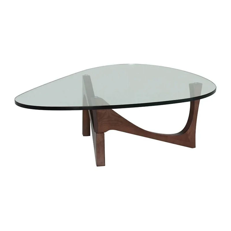 Table basse en noyer avec plateau en verre