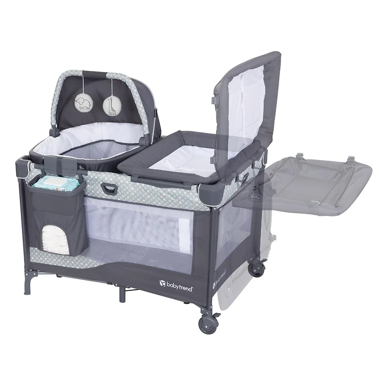 Baby Trend Nursery Den Playard with Rocking Snooze Pod & Flip Over Changer - Use from Birth up to 30 lbs. or 35"
