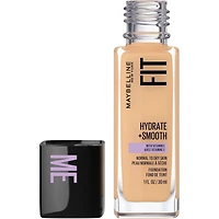Maybelline New York Fit Me Fond de teint Hydrate + Lisse, fini naturel et lumineux, hydratant, couvrance moyenne, peaux normales à sèches, 30 ml fond de teint fit me fini satin