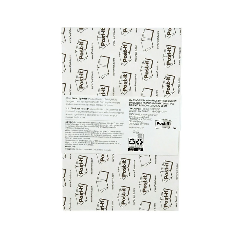 Feuillets à motifs Post-it®, agenda, journée, bleu 4.9 x 7.7 po (124mm x 195mm)