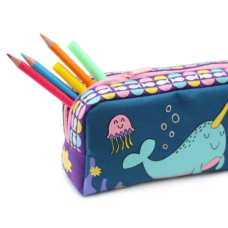 Pen+Gear Character Pencil Pouch with Bubbly Narwhal Design