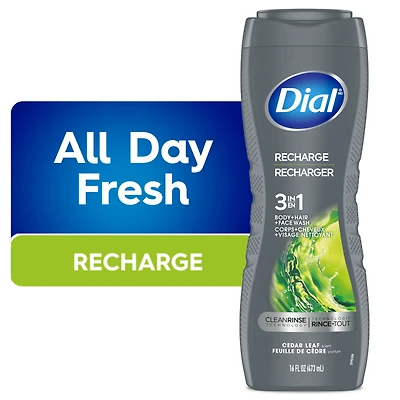 Dial Men Nettoyant 3 en 1 pour le corps, les cheveux et le visage, recharger, parfum feuille de cèdre, 473 ml