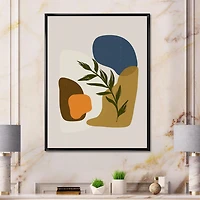 Designart Botanical Minimalist Shapes With Green Leaf FLOAT FRAME WALL ART