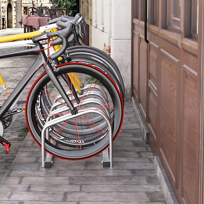 HOMCOM 3-Bike Bicycle Floor Parking Rack Cycling Storage Stand Silver