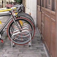 HOMCOM 5-Bike Bicycle Floor Parking Rack Cycling Storage Stand Silver