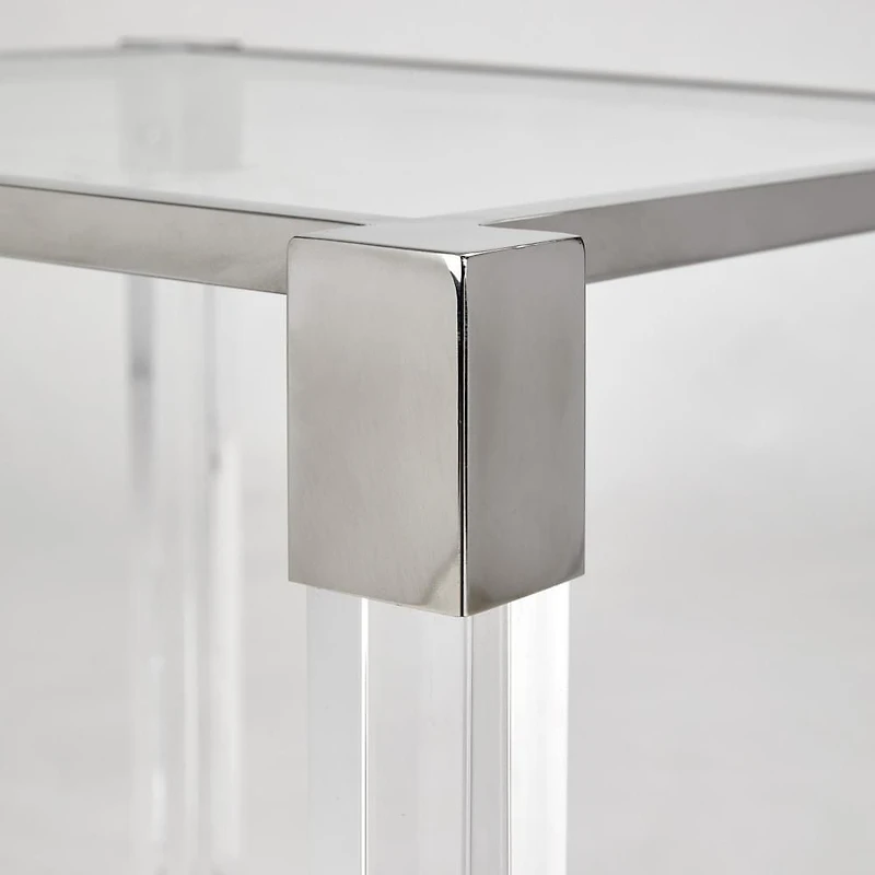 Home Gear Square Silver End Table with Acrylic Legs