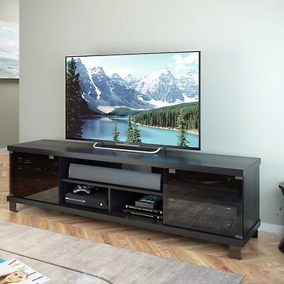 Banc TV extra large CorLiving Holland en noir Ravenwood, pour la plupart des téléviseurs jusqu'à 85 pouces