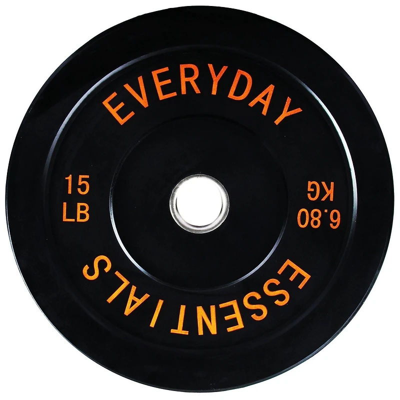 Everyday Essentials Olympic Bumper Plate Weight Plate with Steel Hub, Black, 15 lbs (Single Plate)