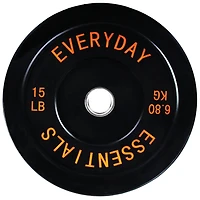 Everyday Essentials Olympic Bumper Plate Weight Plate with Steel Hub, Black, 15 lbs (Single Plate)