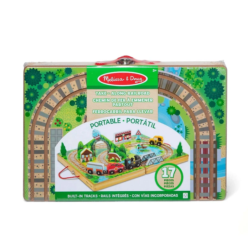 Melissa & Doug Chemin de fer de table en bois de 17 pièces, 3 trains, camion, pièces de jeu, pont - certifié FSC