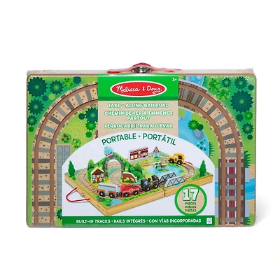 Melissa & Doug Chemin de fer de table en bois de 17 pièces, 3 trains, camion, pièces de jeu, pont - certifié FSC