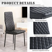 Noble House Modern Dining Chair Set of 4, Fireproof Leather Upholstery with Diamond Grid Pattern and Metal Frame,Black