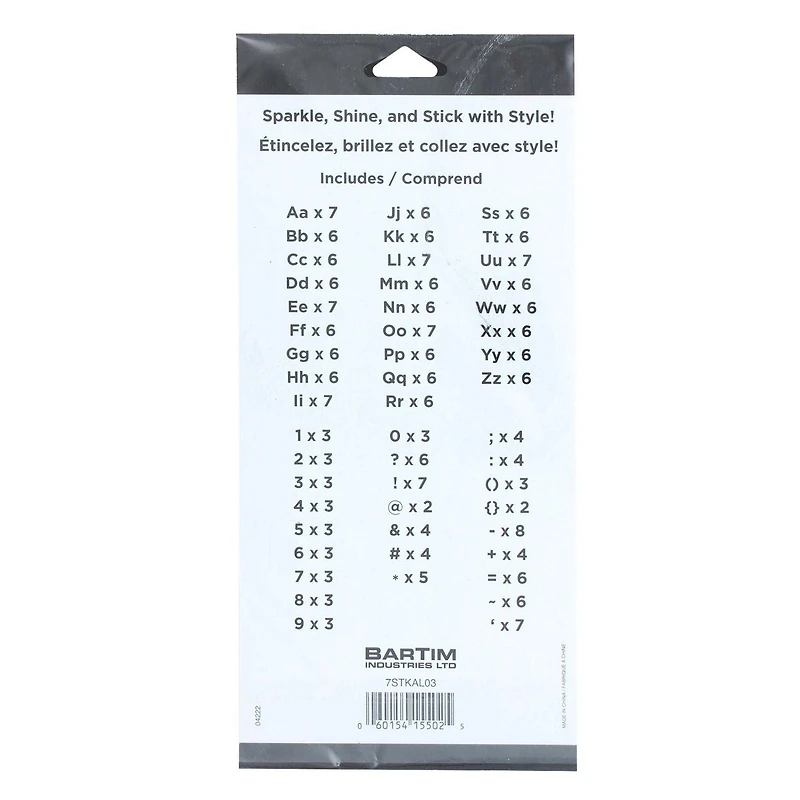 CRAFTY & CO. autocollants d'alphabet, noirs, décoratifs, 518 pièces, bricolage, artisanat ALPHA STKR 518PC BLK