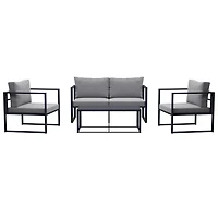 CorLiving Delia 4-Piece Rust Resistant Heavy-Duty Steel Frame Patio Conversation Set with Chairs and Loveseat with Cushions, and Coffee Table