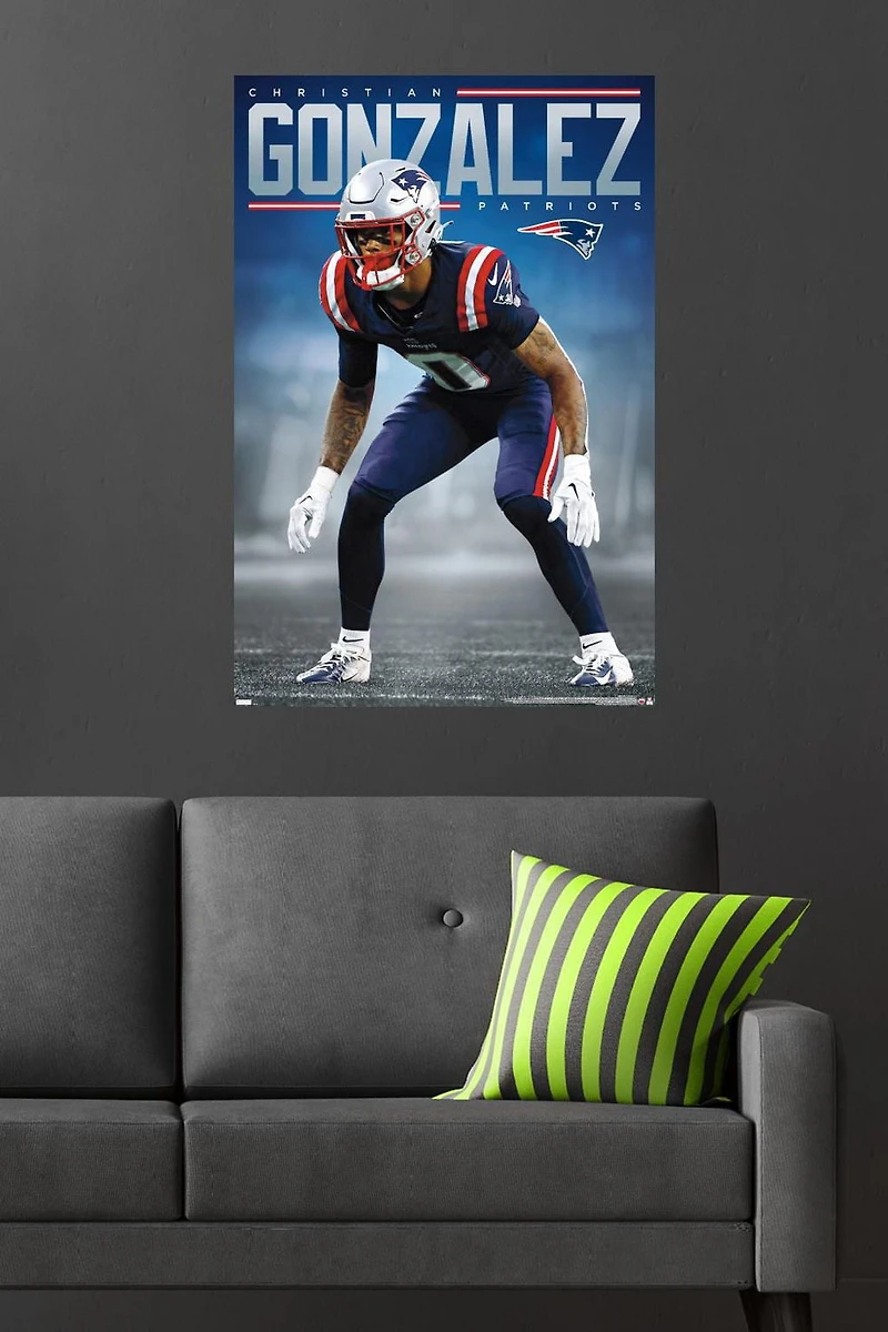 NFL New England Patriots - Christian Gonzalez 24 Wall Poster, 22.375" x 34"