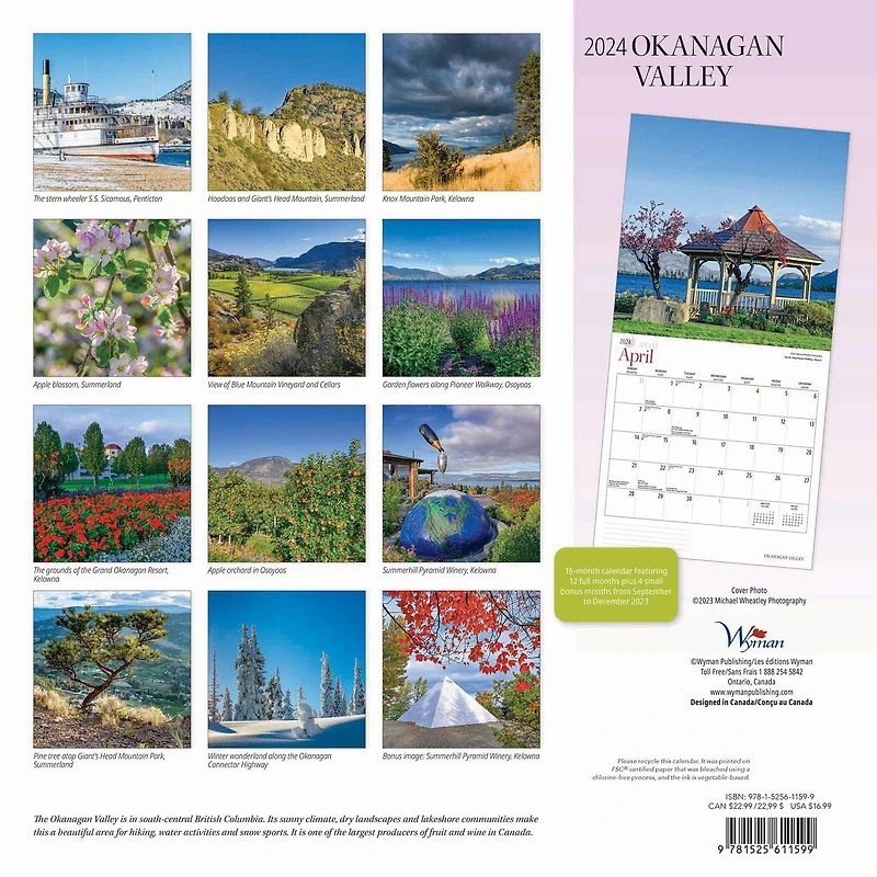 Wyman Publishing Okanagan Valley 2024 12x24 Inch Square Wall Calendar, 9781525611599