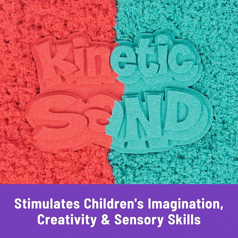 Kinetic Sand, Mold n' Flow, 680 g de sable rouge et turquoise, 3 outils, jouets sensoriels pour enfants à partir de 3 ans