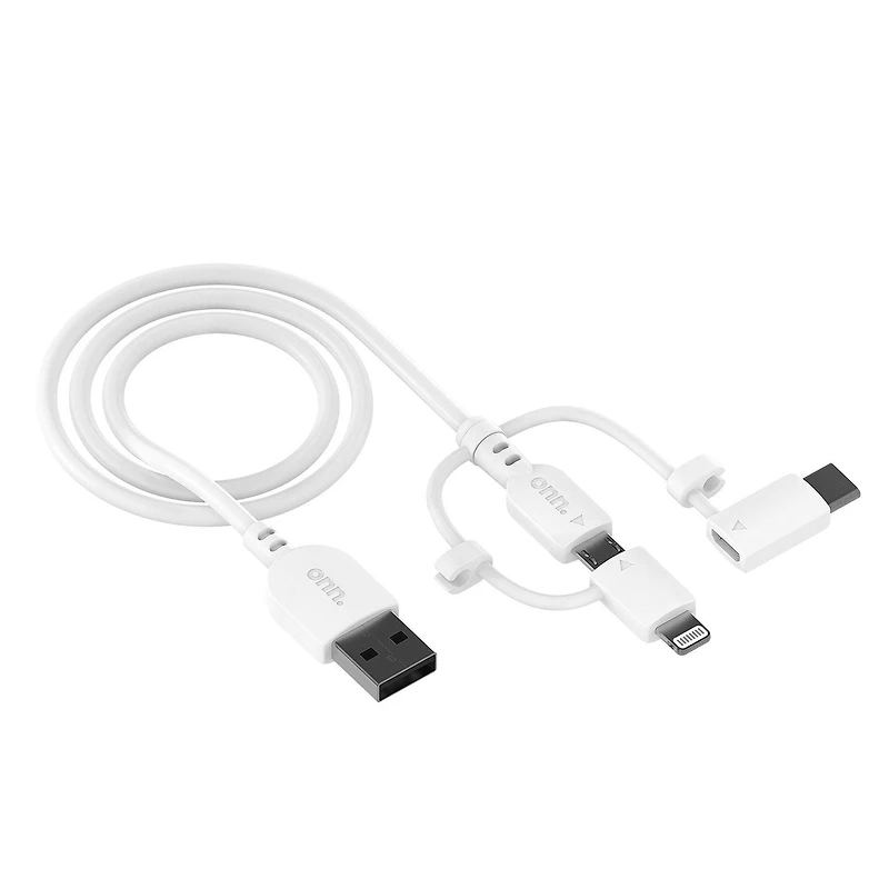 Onn. 6 ft./1.8 m Charge & Sync Tri-Tip Cable with Micro-USB, Lightning and USB-C Connectors