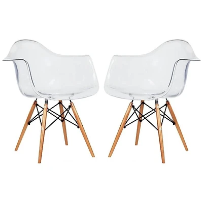 Chaise en acrylique Buck avec pieds en bois – Lot de 2 chaises confortables transparentes, parfaites pour le bureau, les salles à manger, les espaces modernes et les intérieurs élégants