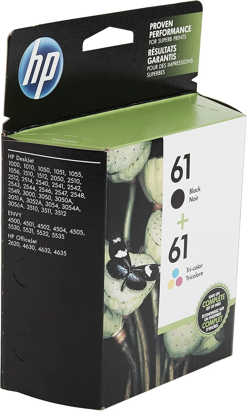 Paq. de 2 cartouches d'encre HP 61 noire et tricolore Noir